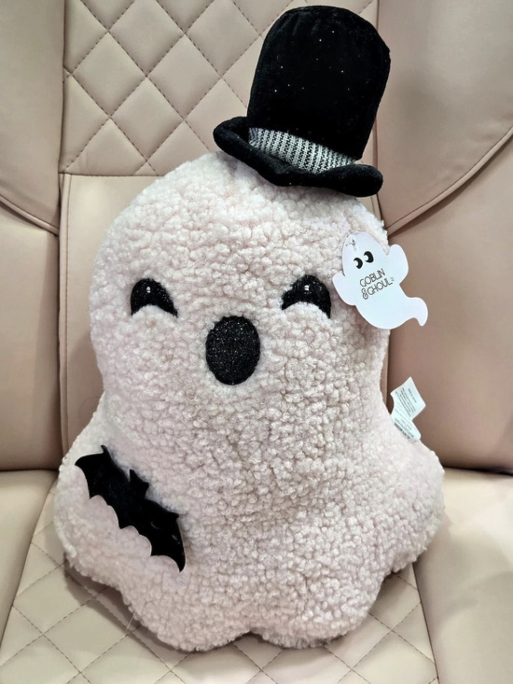 Viral Halloween Weighted Sherpa Ghost with Top Hat & Bats Plush Throw Pillow NWT